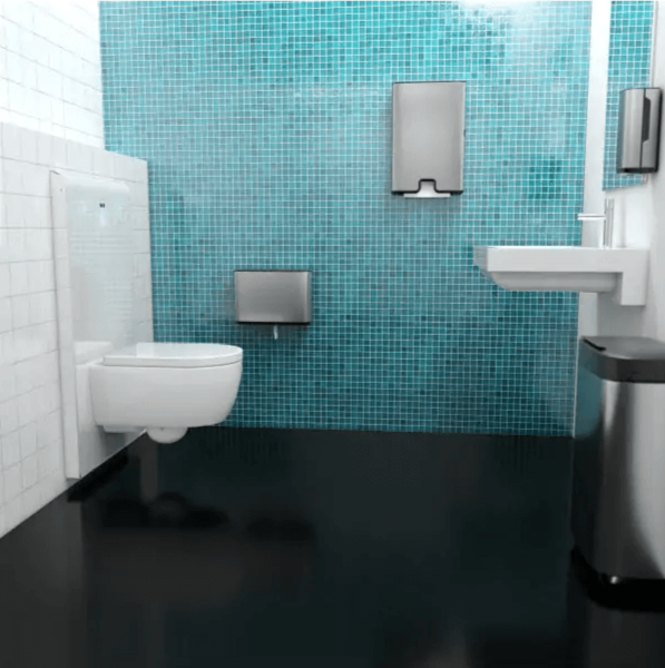 łazienka z pojemnikiem na papier firmy Tork