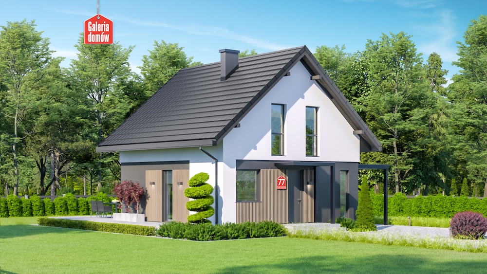 dom z białą elewacją i ogrodem dom jednorodzinny z deską na elewacji