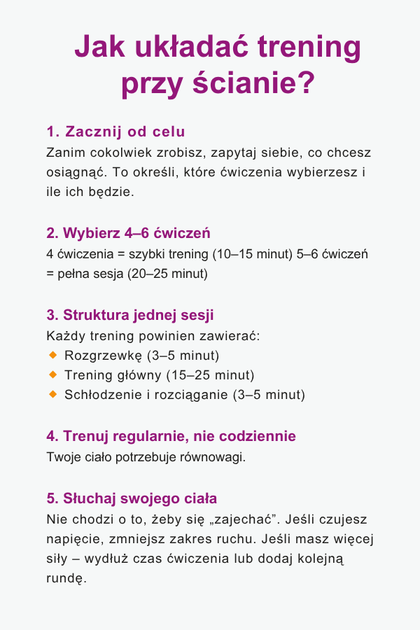 Ćwiczenia na ścianie - jak odpowiednio ułożyć trening? Infografika 