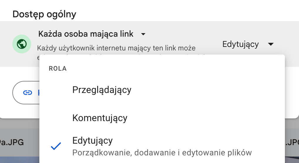Udostępnianie plików przez Google Drive