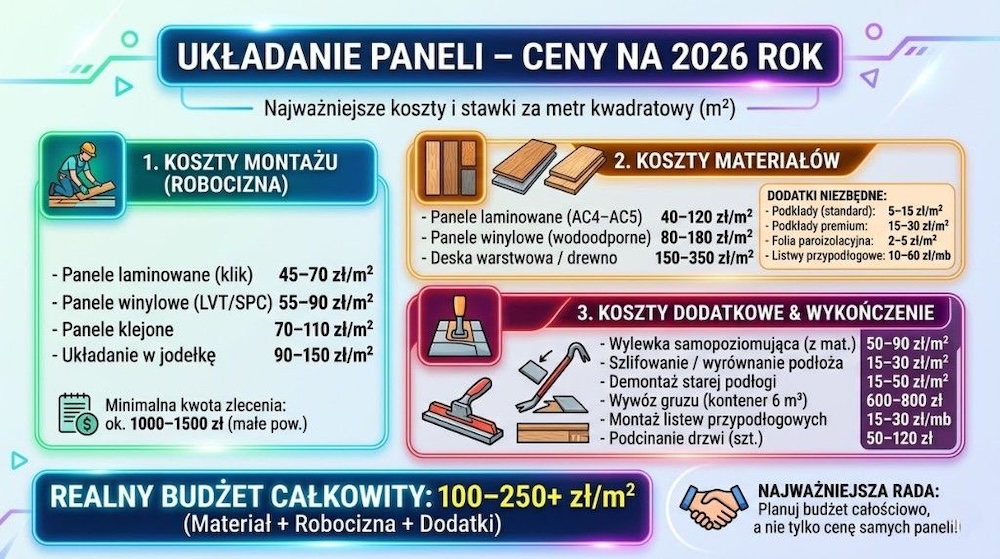 układanie paneli - ceny i co się na nie składa 
