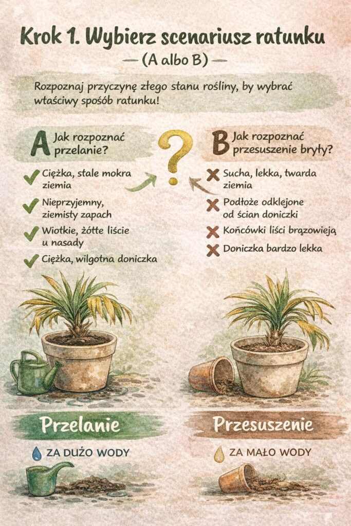 rozpoznaj przyczynę uschnięcia palmy dwa scenariusze uschniętej palmy