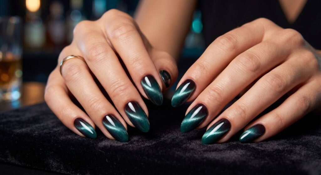 Magnetyczny efekt kociego oka jako hipnotyzujące paznokcie na lato ombre