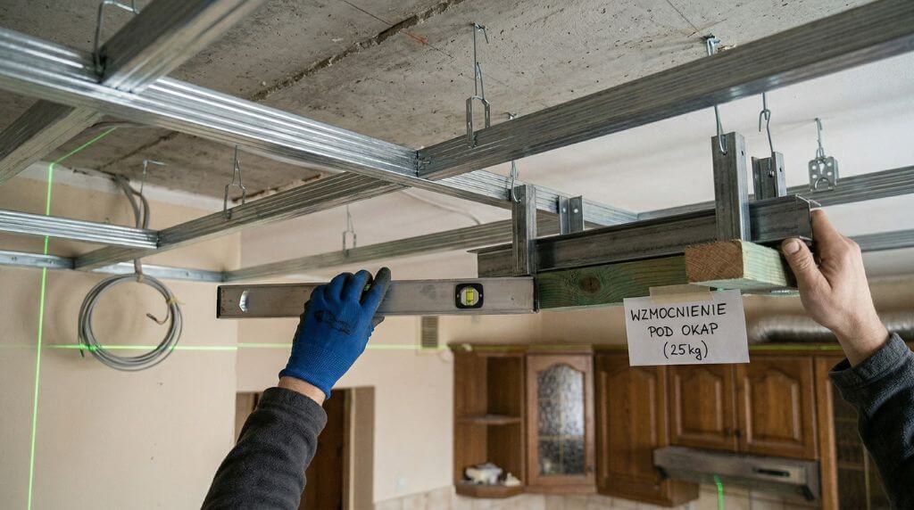 Sufit podwieszany w kuchni - montaż profili 