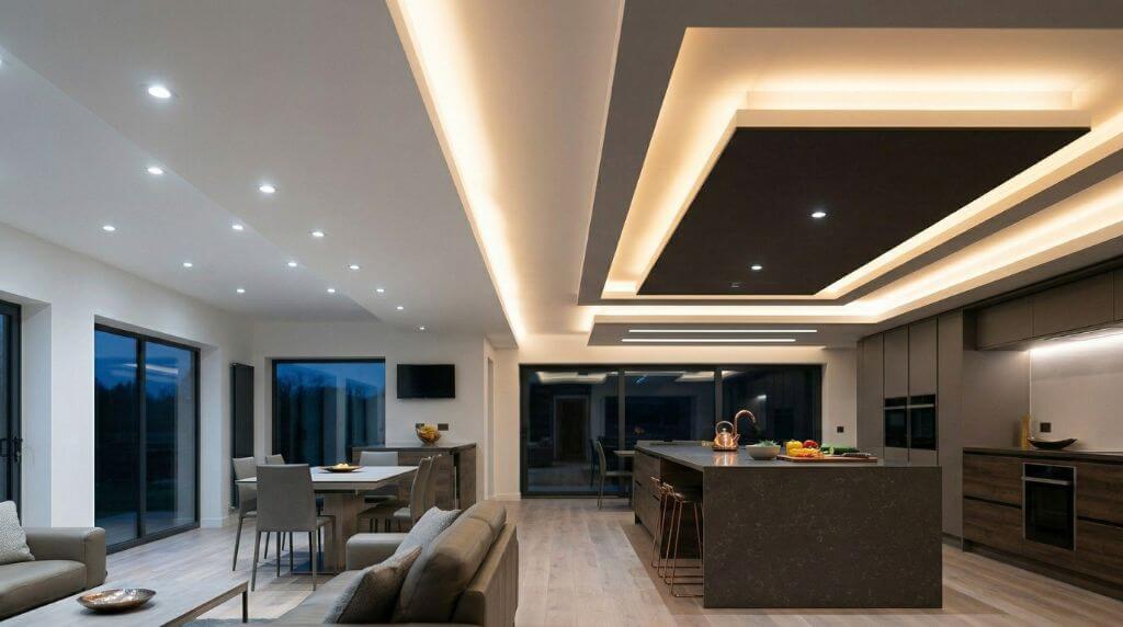 Sufit podwieszany oddzielający kuchnię od salonu