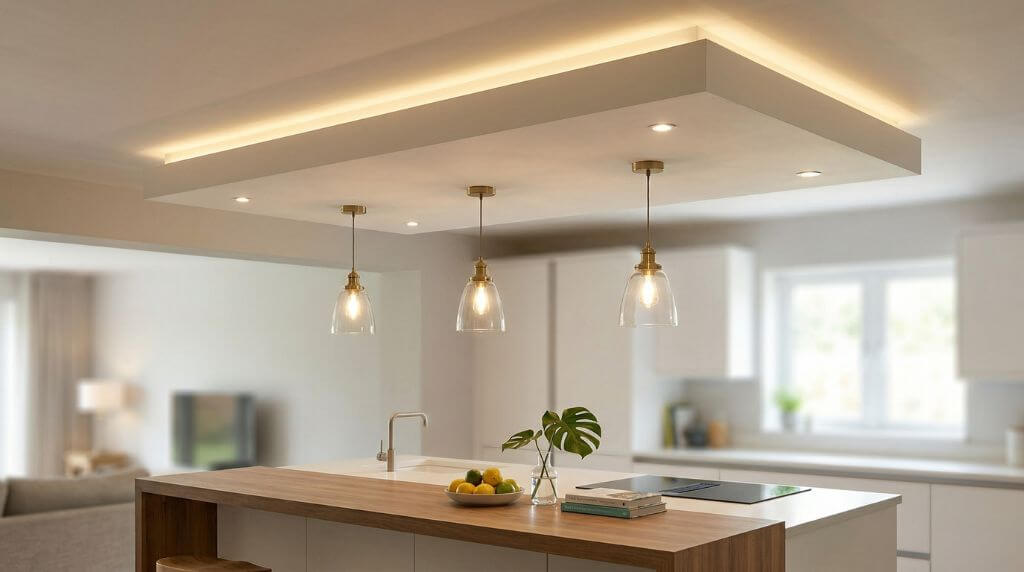 Sufit podwieszony nad wyspą kuchenną