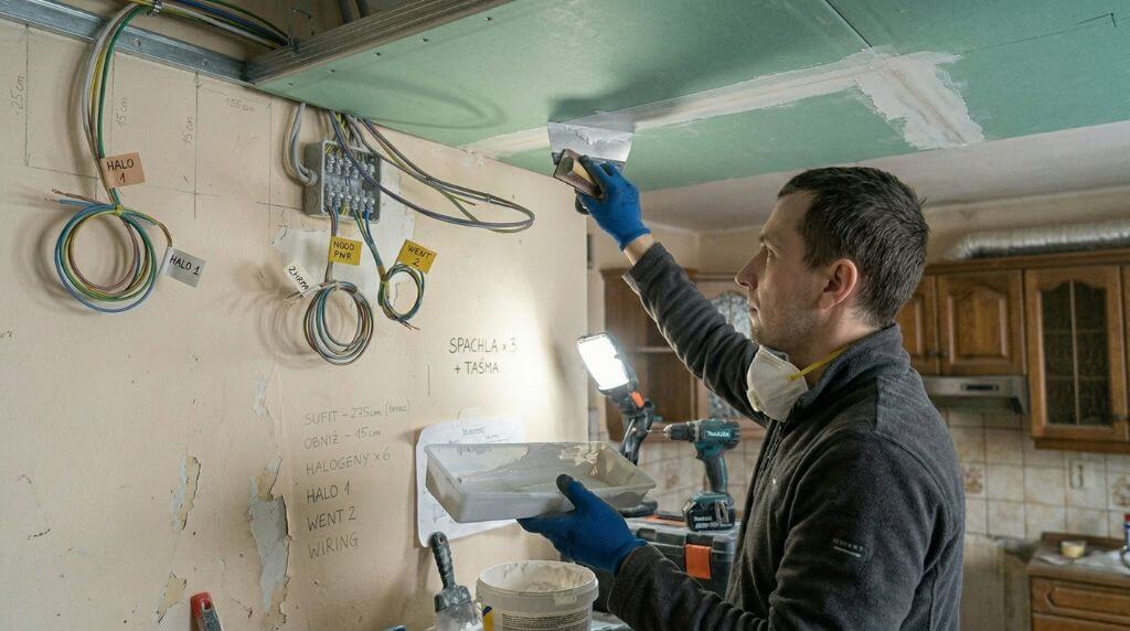 Spoinowanie łączeń płyt gk w suficie podwieszanym 