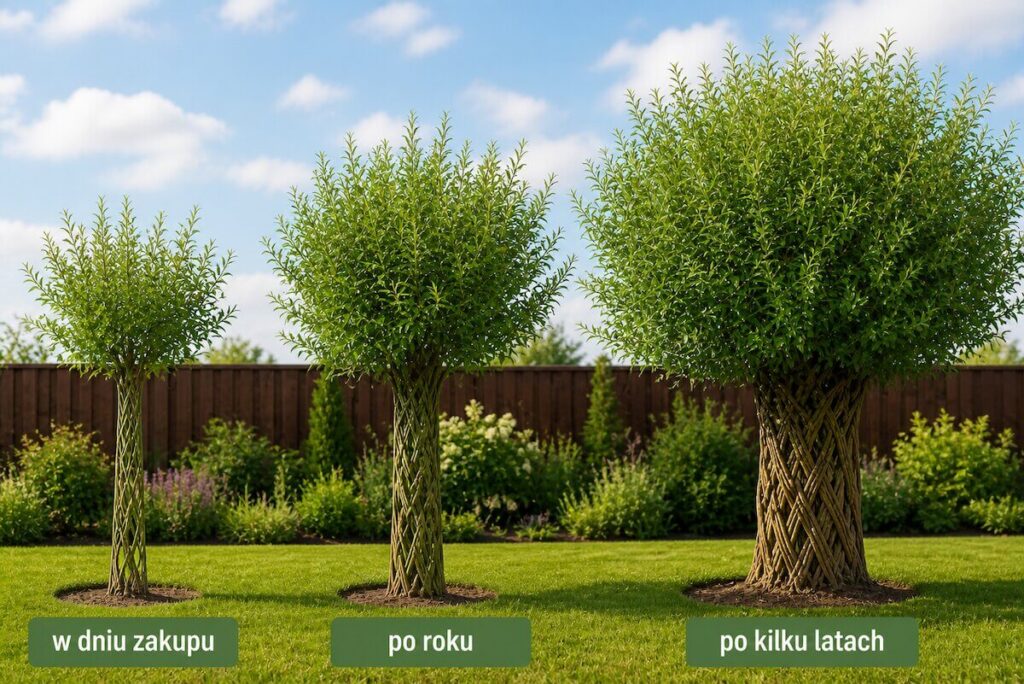Wygląd wierzby plecionej zmieniający się z biegiem czasu