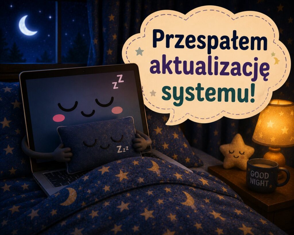 Bardzo śmieszne obrazki na dobranoc - laptop śpiący z poduszką