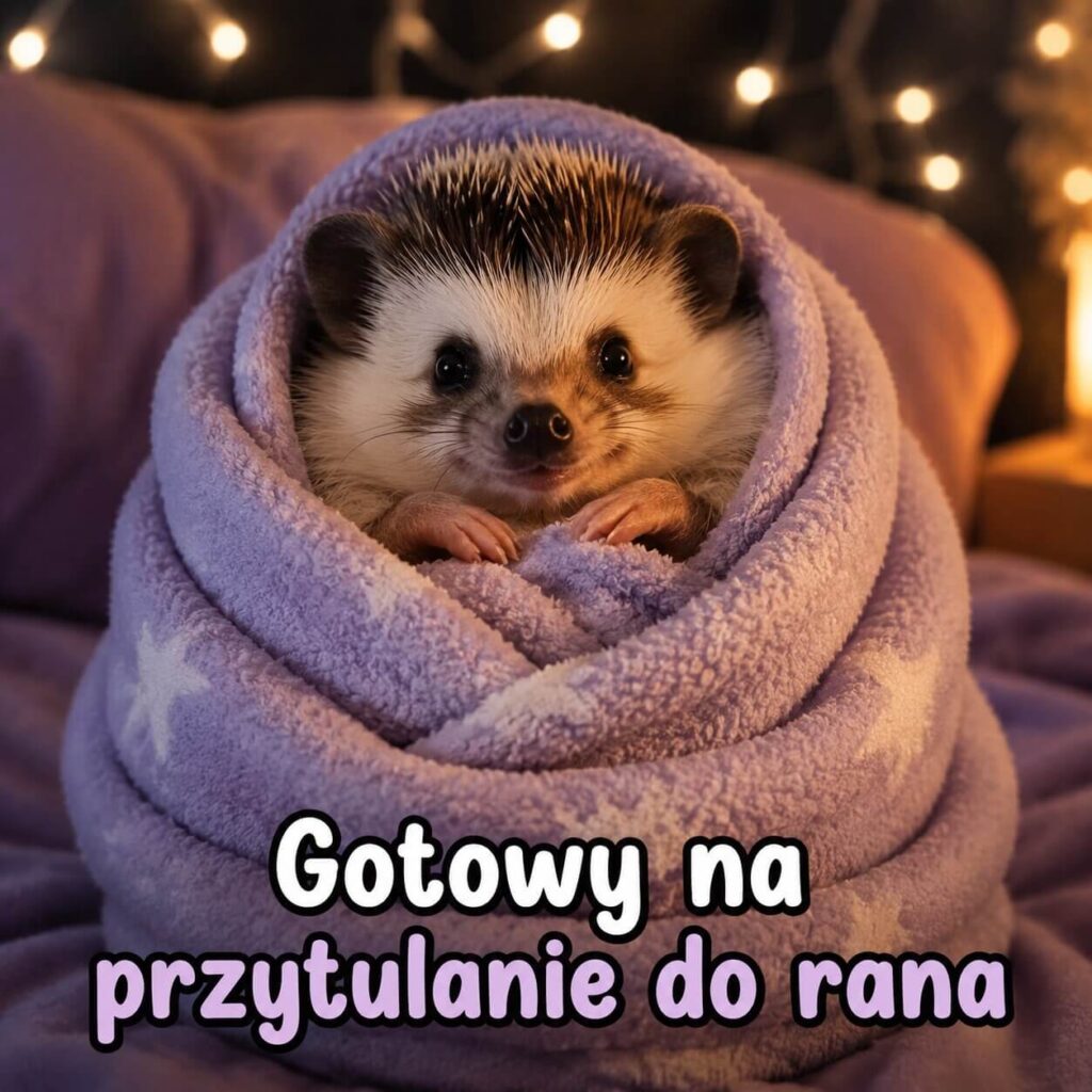 Jeżyk w kocyku gotowy na przytulanie do rana