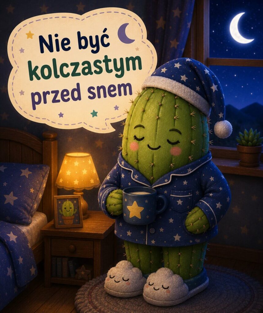 Bardzo śmieszne obrazki na dobranoc - kaktus w piżamie,