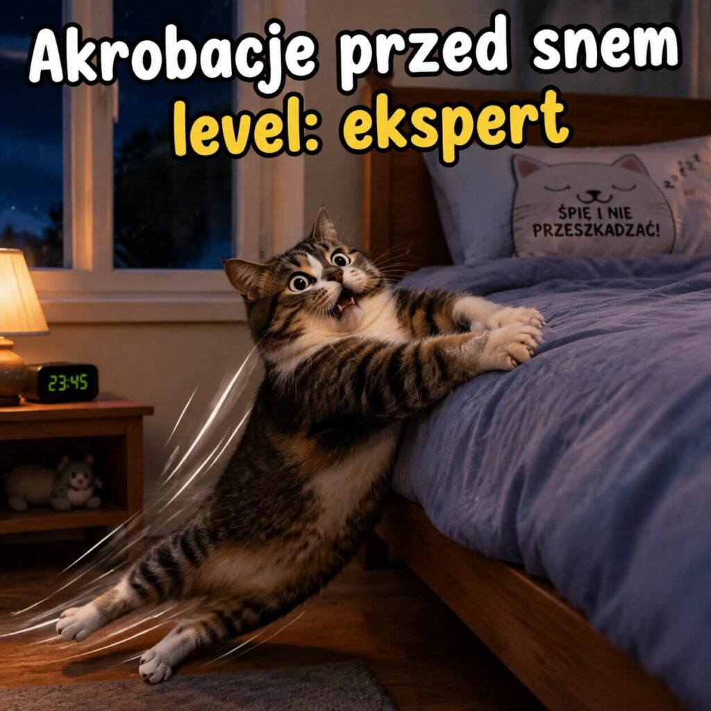 Bardzo śmieszne obrazki na dobranoc - kot akrobata