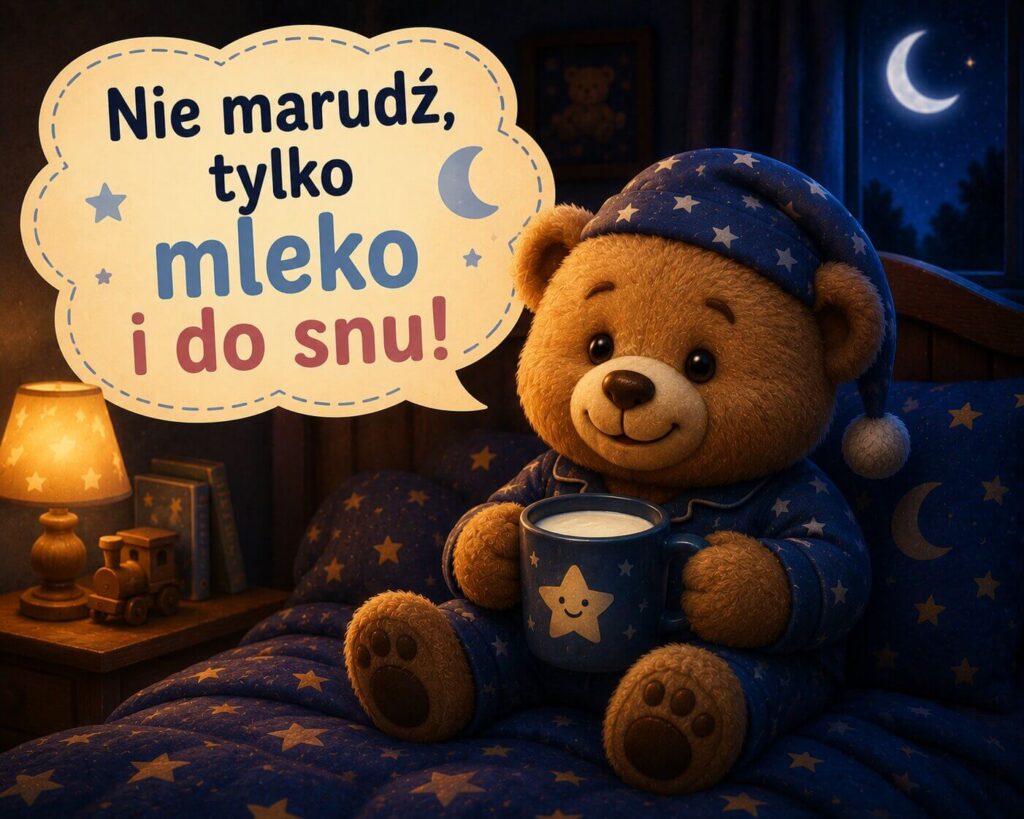 Misiek z kubkiem mleka - bardzo śmieszne obrazki na dobranoc