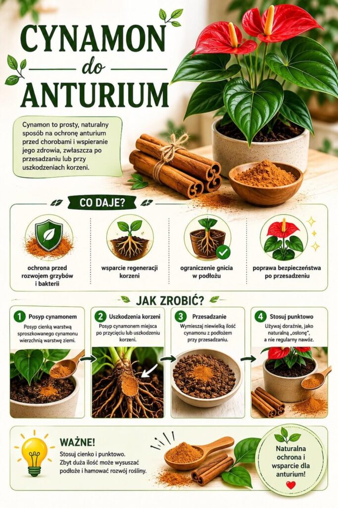Cynamon jako naturalna ochrona korzeni anturium Domowy nawóz do anturium - cynamon