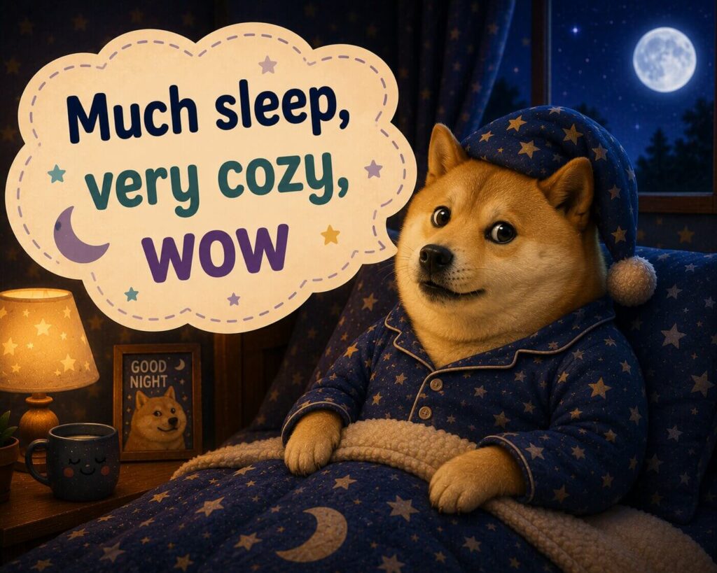 Doge w piżamie - bardzo śmieszne obrazki na dobranoc