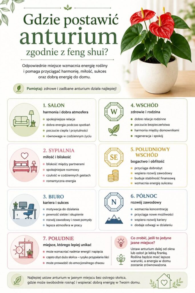 Anturium w domu – przesądy dotyczące ustawienia rośliny Gdzie ustawić anturium zgodnie z feng shui