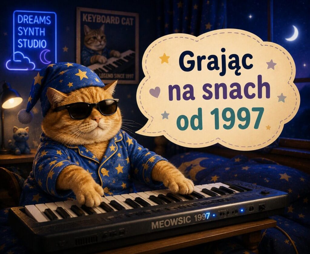 Viralowy kot „Keyboard Cat” w piżamie