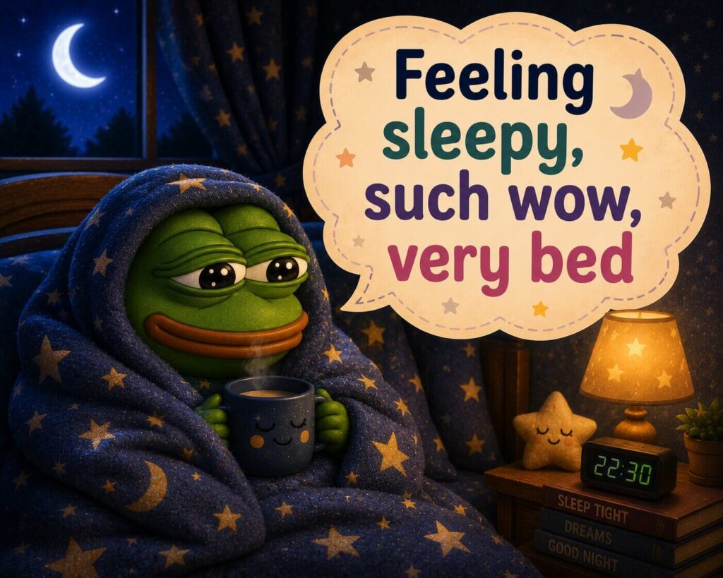 Pepe the Frog szykujący się do snu - bardzo śmieszne obrazki na dobranoc