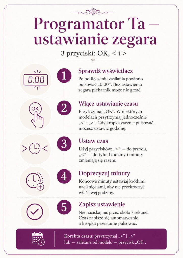 Ustawianie zegara w programatorze Ta Jak ustawić godzinę na piekarniku Amica z programatorem Ta?